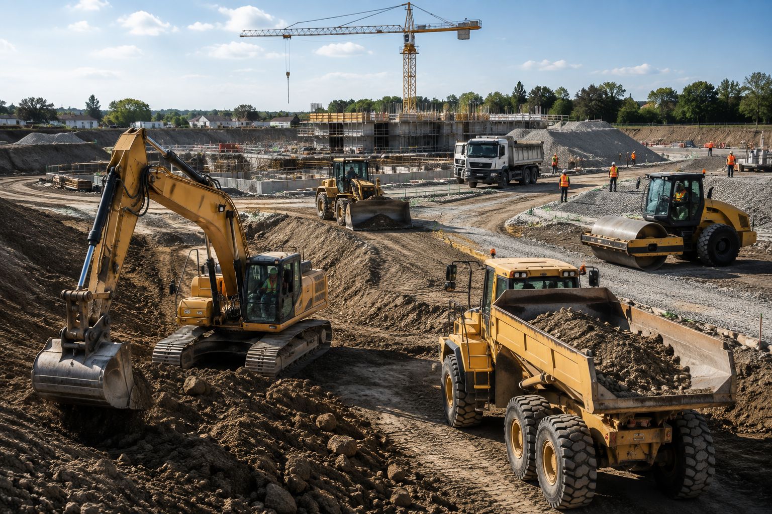 Chantier de terrassement, engins au travail